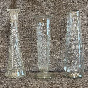 Set of 3 Vintage Clear Glass Bud Vases - Anchor Hocking & E.O. Brody